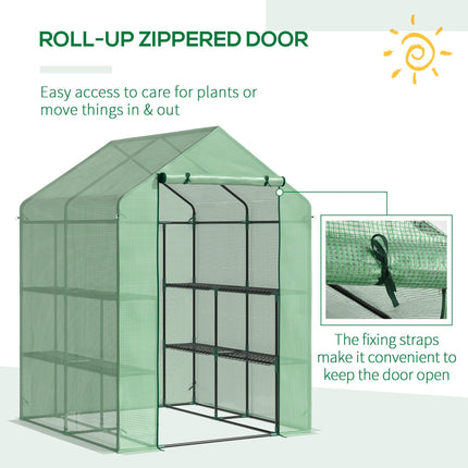 Lean to Polytunnel Greenhouse with Shelves and Removable Cover 143x138x190cm - Green