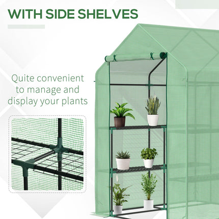 Lean to Polytunnel Greenhouse with Shelves and Removable Cover 143x138x190cm - Green