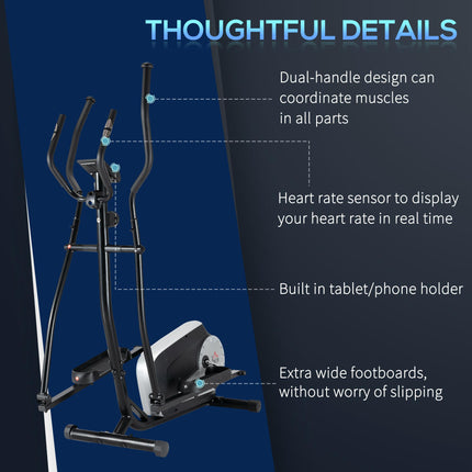 Elliptical Cross Trainer with 8-Level Magnetic Resistance & Heart Rate Sensor - Black