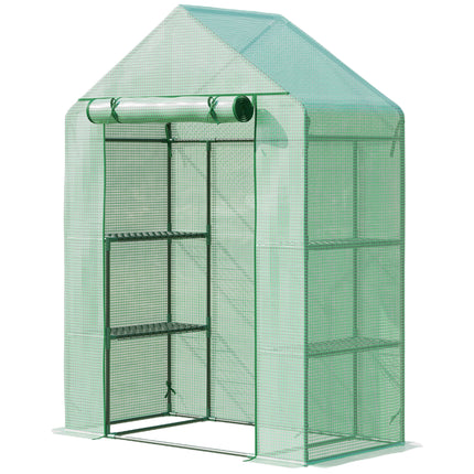 Walk-In Portable Greenhouse with 4 Shelves 4.5x2.5ft PE Cover - Green