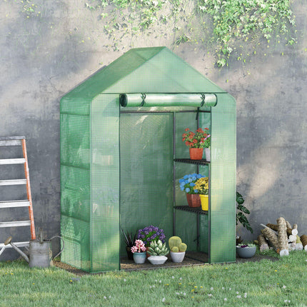 Walk-In Portable Greenhouse with 4 Shelves 4.5x2.5ft PE Cover - Green