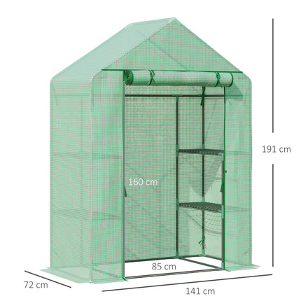 Walk-In Portable Greenhouse with 4 Shelves 4.5x2.5ft PE Cover - Green