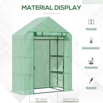 Walk-In Portable Greenhouse with 4 Shelves 4.5x2.5ft PE Cover - Green
