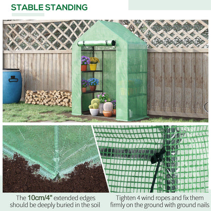 Walk-In Portable Greenhouse with 4 Shelves 4.5x2.5ft PE Cover - Green