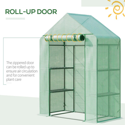 Walk-In Portable Greenhouse with 4 Shelves 4.5x2.5ft PE Cover - Green