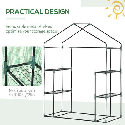 Walk-In Portable Greenhouse with 4 Shelves 4.5x2.5ft PE Cover - Green