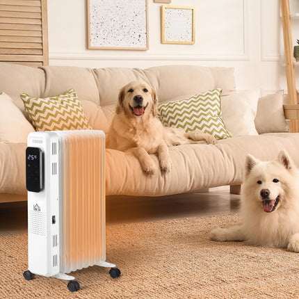 2000W Oil Filled Radiator, 9 Fin Portable Electric Heater with LED Display, 24H