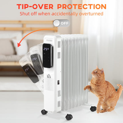 2000W Oil Filled Radiator, 9 Fin Portable Electric Heater with LED Display, 24H
