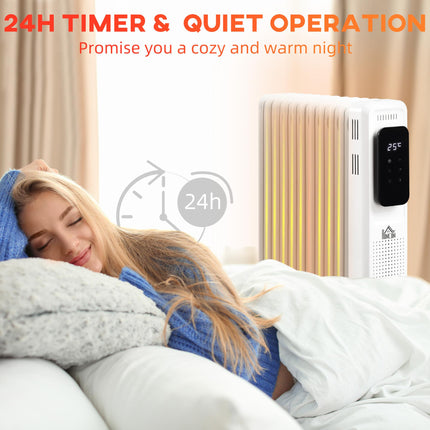 2000W Oil Filled Radiator, 9 Fin Portable Electric Heater with LED Display, 24H