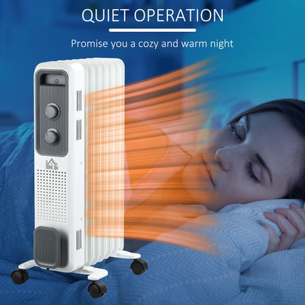 1500W Oil Filled Radiator, Portable Electric Heater with 3 Heat Settings, Safety