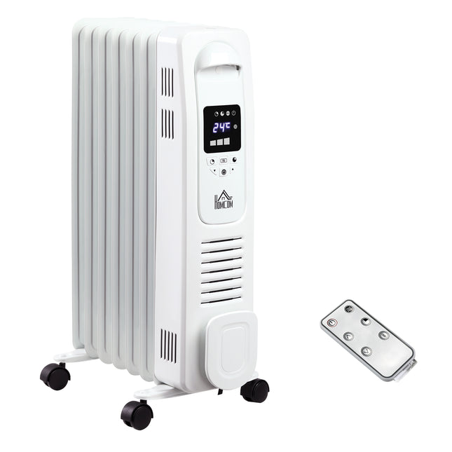 1500W Digital Oil Filled Radiator, 7 Fin, Portable Electric Heater with LED Disp