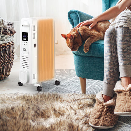 1500W Digital Oil Filled Radiator, 7 Fin, Portable Electric Heater with LED Disp