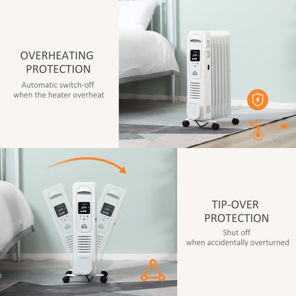 1500W Digital Oil Filled Radiator, 7 Fin, Portable Electric Heater with LED Disp