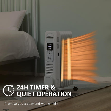 1500W Digital Oil Filled Radiator, 7 Fin, Portable Electric Heater with LED Disp