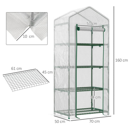 4 Tier Portable Mini Greenhouse with Steel Frame and UV Protection Cover - White