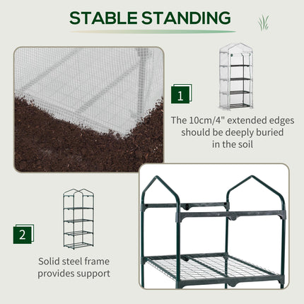 4 Tier Portable Mini Greenhouse with Steel Frame and UV Protection Cover - White