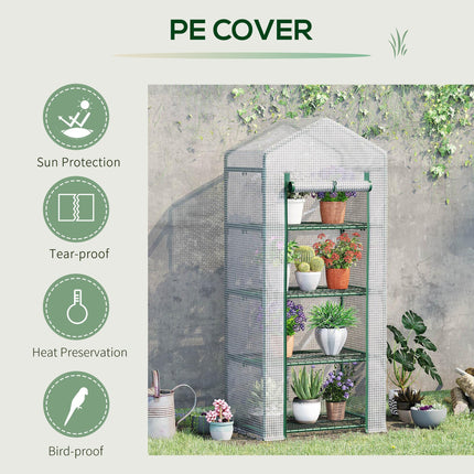 4 Tier Portable Mini Greenhouse with Steel Frame and UV Protection Cover - White