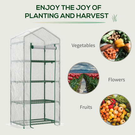 4 Tier Portable Mini Greenhouse with Steel Frame and UV Protection Cover - White