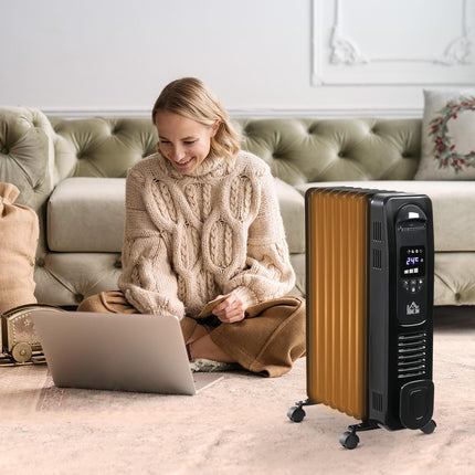 2000W Digital Oil Filled Radiator, 9 Fin, Portable Electric Heater with LED Disp