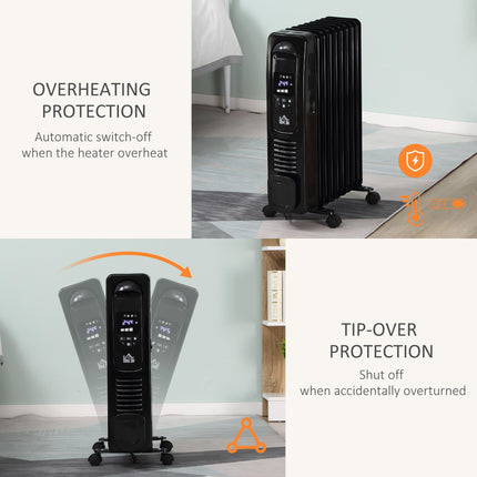 2000W Digital Oil Filled Radiator, 9 Fin, Portable Electric Heater with LED Disp