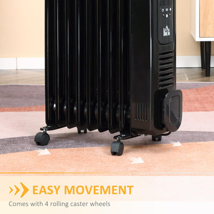 2000W Digital Oil Filled Radiator, 9 Fin, Portable Electric Heater with LED Disp