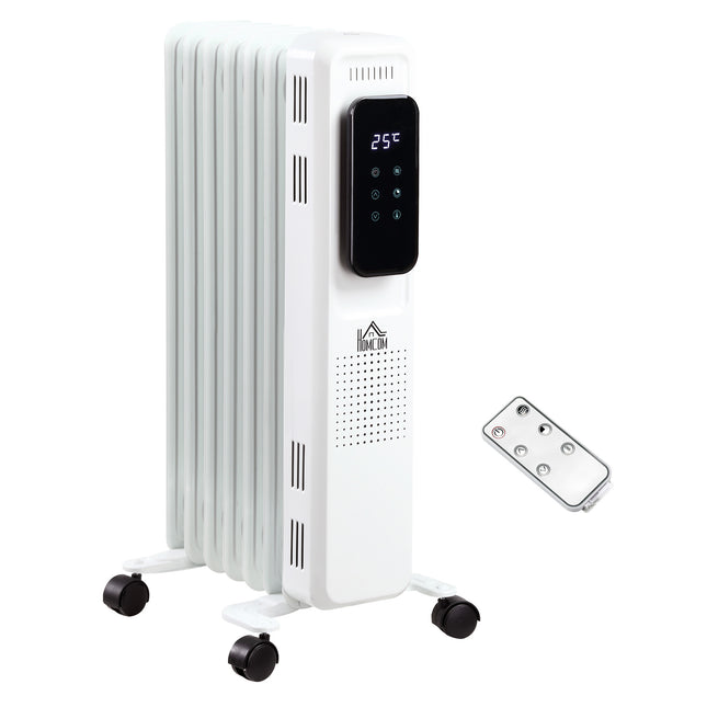 1630W 7-Fin Oil Filled Radiator with LED Display, Timer & Remote Control - White