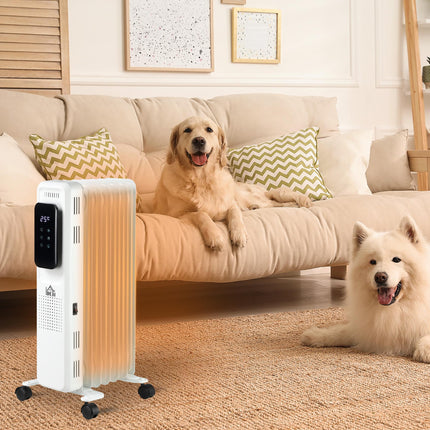 1630W 7-Fin Oil Filled Radiator with LED Display, Timer & Remote Control - White