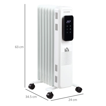 1630W 7-Fin Oil Filled Radiator with LED Display, Timer & Remote Control - White