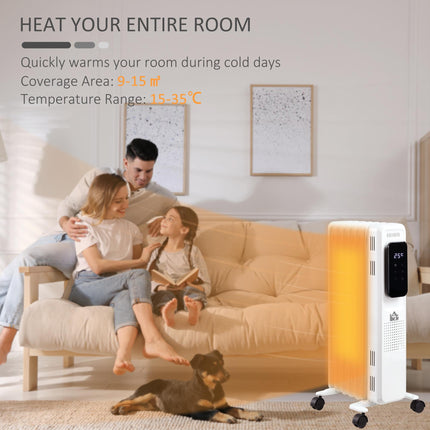 1630W 7-Fin Oil Filled Radiator with LED Display, Timer & Remote Control - White