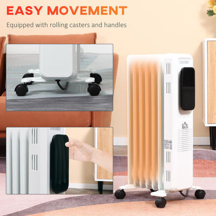 1630W 7-Fin Oil Filled Radiator with LED Display, Timer & Remote Control - White