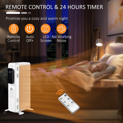 1630W 7-Fin Oil Filled Radiator with LED Display, Timer & Remote Control - White