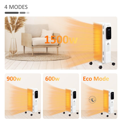 1630W 7-Fin Oil Filled Radiator with LED Display, Timer & Remote Control - White