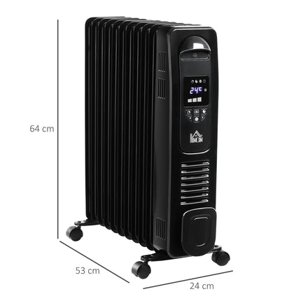 2500W Digital Display Oil Filled Radiator, 11 Fin Portable Electric Heater with