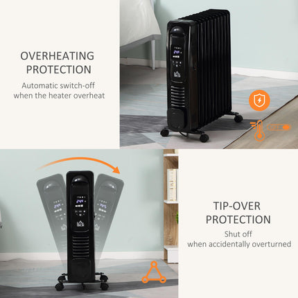2500W Digital Display Oil Filled Radiator, 11 Fin Portable Electric Heater with