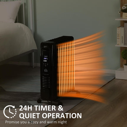 2500W Digital Display Oil Filled Radiator, 11 Fin Portable Electric Heater with