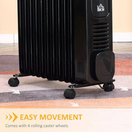 2500W Digital Display Oil Filled Radiator, 11 Fin Portable Electric Heater with