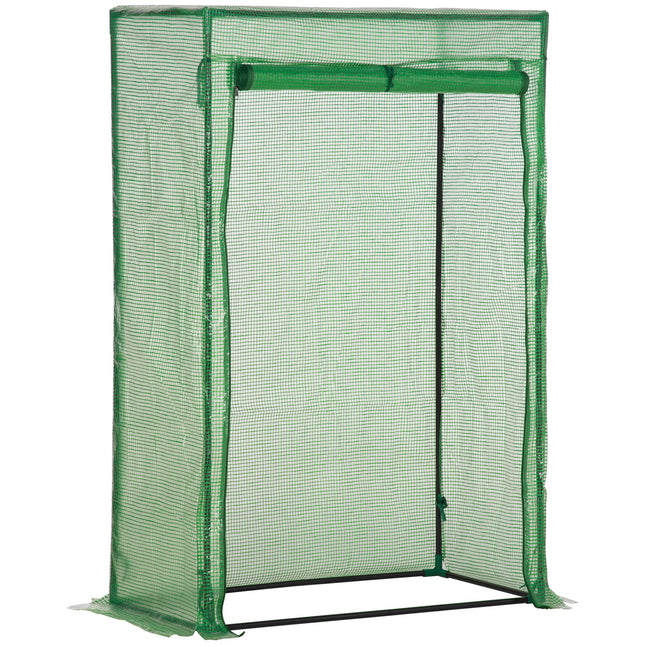 Steel Frame Mini Greenhouse with PE Cover and Roll-Up Door - Green