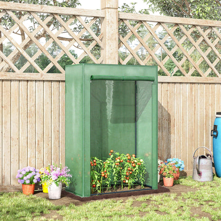 Steel Frame Mini Greenhouse with PE Cover and Roll-Up Door - Green