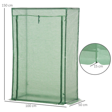 Steel Frame Mini Greenhouse with PE Cover and Roll-Up Door - Green
