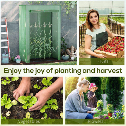 Steel Frame Mini Greenhouse with PE Cover and Roll-Up Door - Green