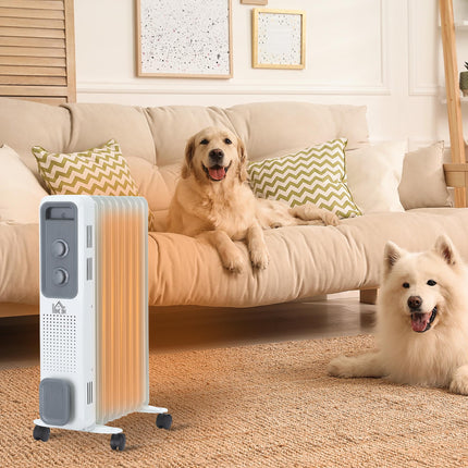 2180W Portable Oil Filled Radiator with 24-Hour Timer, 3 Heat Settings & Adjustable Thermostat - White