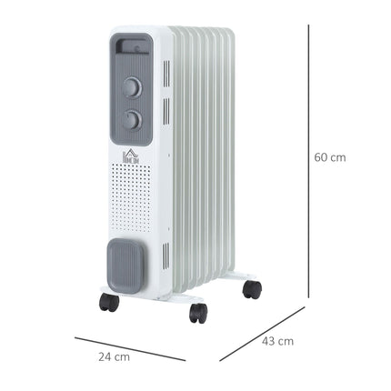 2180W Portable Oil Filled Radiator with 24-Hour Timer, 3 Heat Settings & Adjustable Thermostat - White