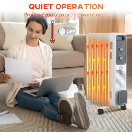 2180W Portable Oil Filled Radiator with 24-Hour Timer, 3 Heat Settings & Adjustable Thermostat - White