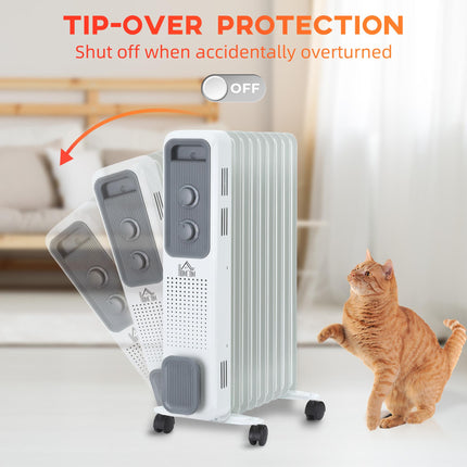 2180W Portable Oil Filled Radiator with 24-Hour Timer, 3 Heat Settings & Adjustable Thermostat - White
