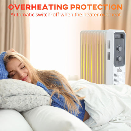 2180W Portable Oil Filled Radiator with 24-Hour Timer, 3 Heat Settings & Adjustable Thermostat - White