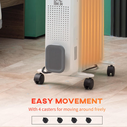 2180W Portable Oil Filled Radiator with 24-Hour Timer, 3 Heat Settings & Adjustable Thermostat - White