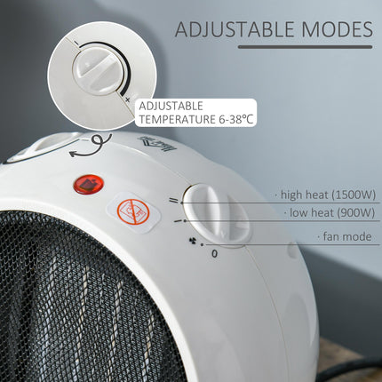 Ceramic Small Space Heater 900W/1500W with 3 Heat Modes & Safety Protection - White