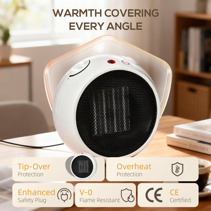 Ceramic Small Space Heater 900W/1500W with 3 Heat Modes & Safety Protection - White