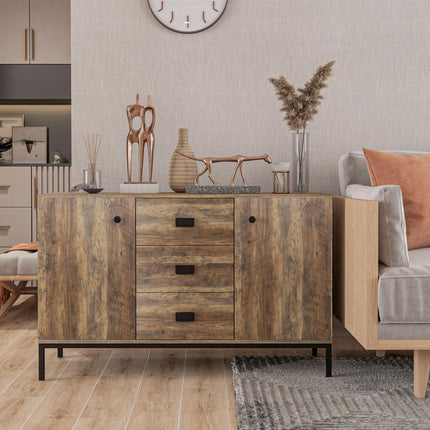 Industrial Sideboard Storage Cabinet with Drawers & Adjustable Shelves - Distressed Brown