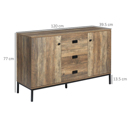 Industrial Sideboard Storage Cabinet with Drawers & Adjustable Shelves - Distressed Brown